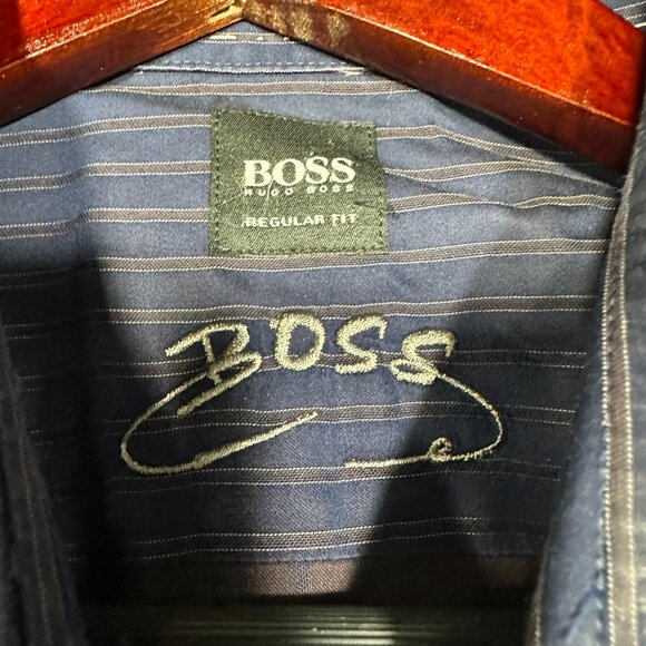 Hugo Boss Shirt Mens Medium Blue Stripe Cotton Button Up Long Sleeve - Picture 4 of 10